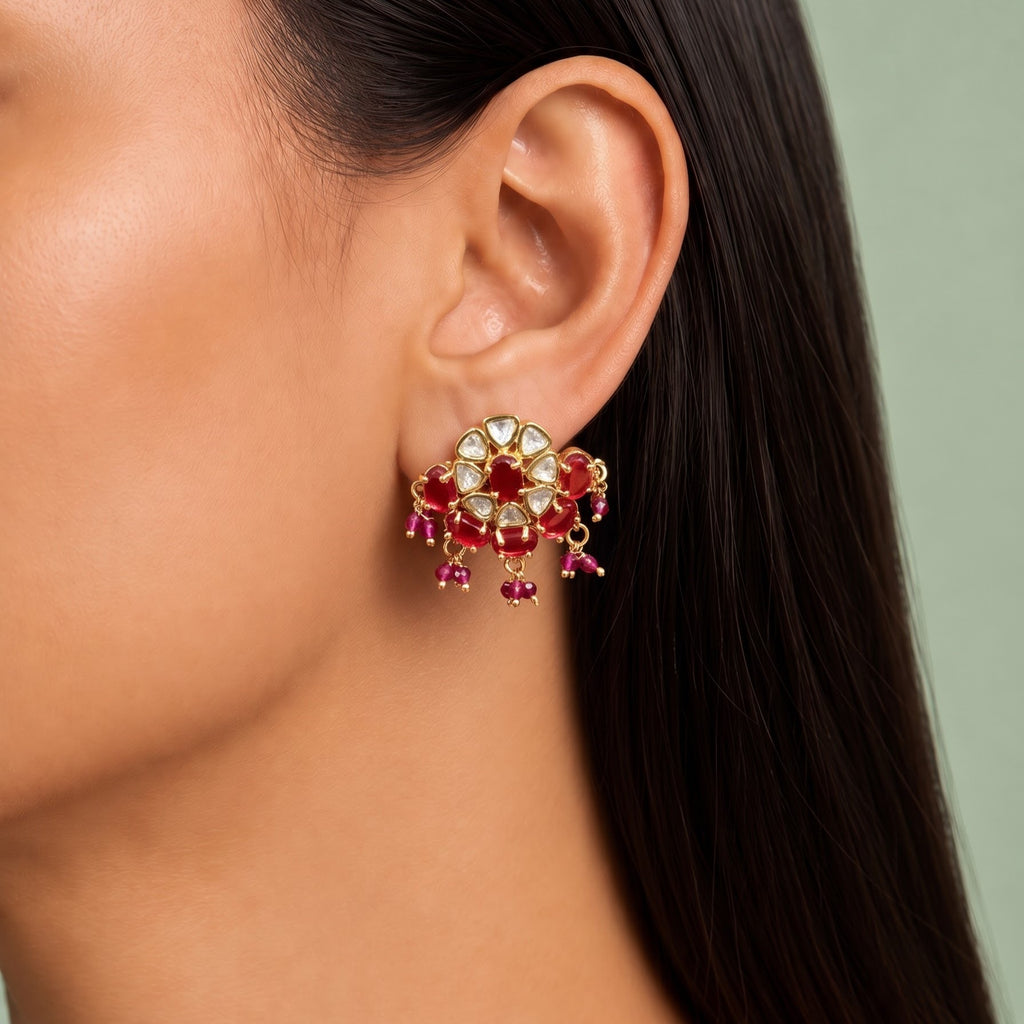 Elegant Pink Polki Studs