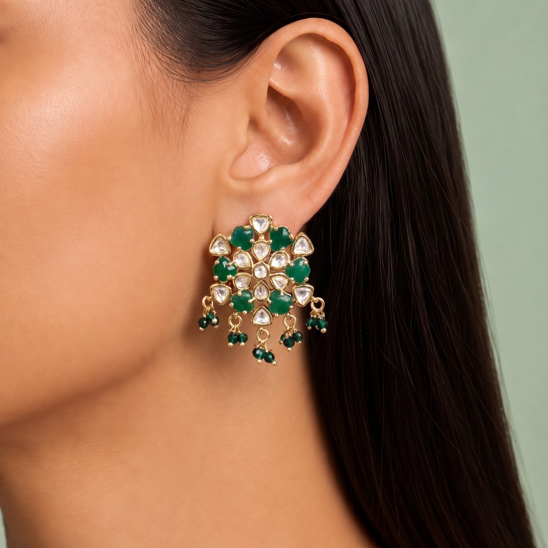 Classic Green Kundan Studs