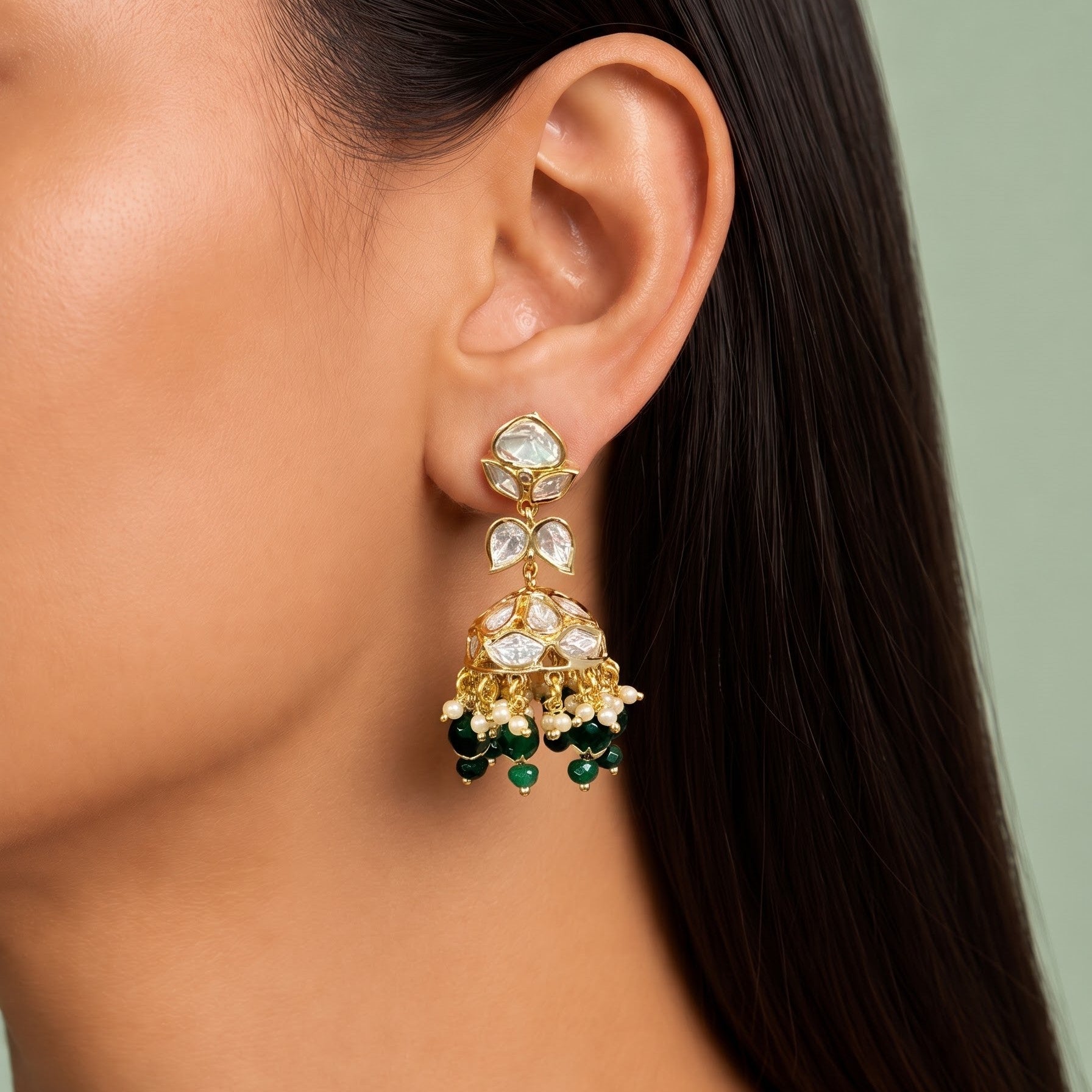Celestial Green Polki Jhumkas