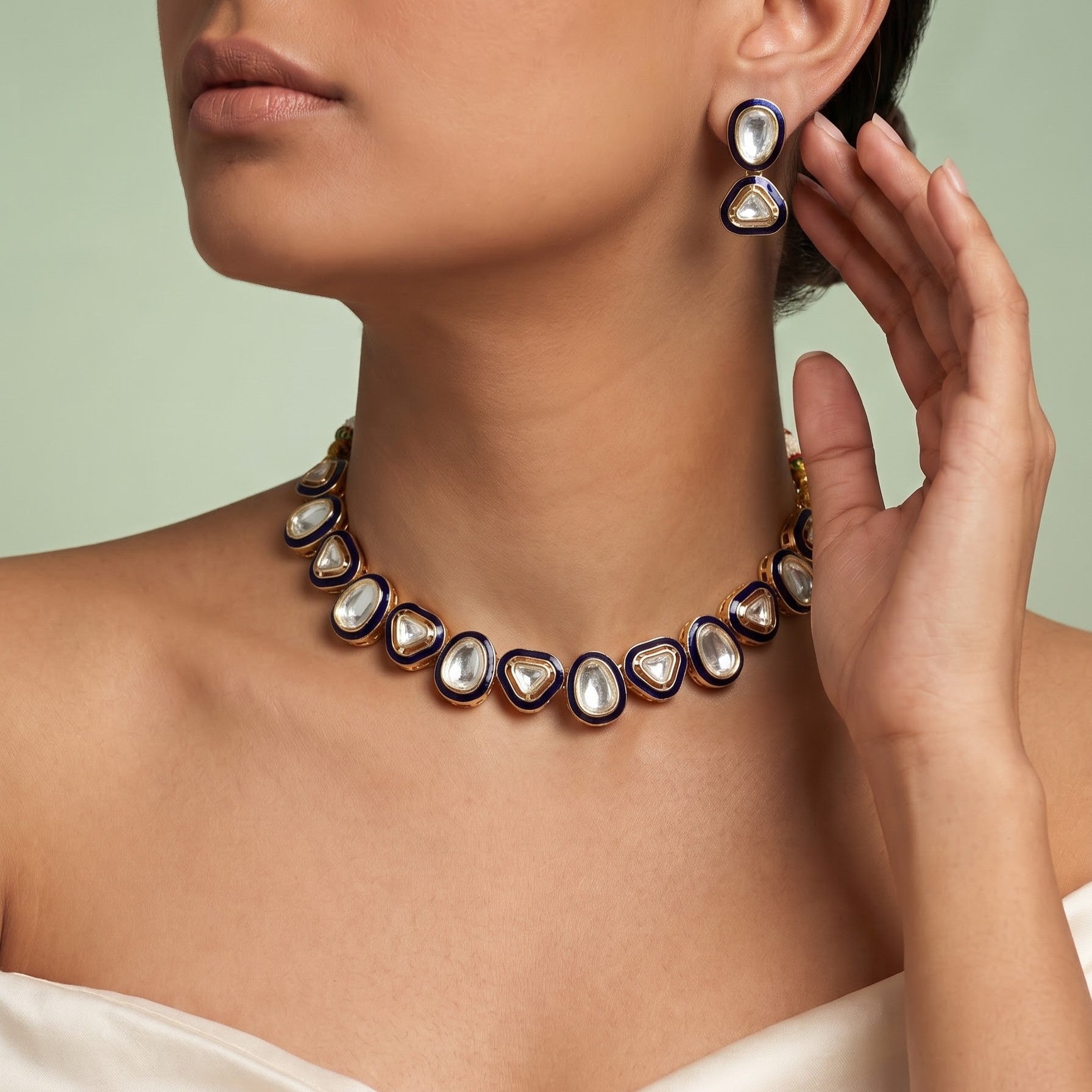 Minimalist Blue Polki Choker Set