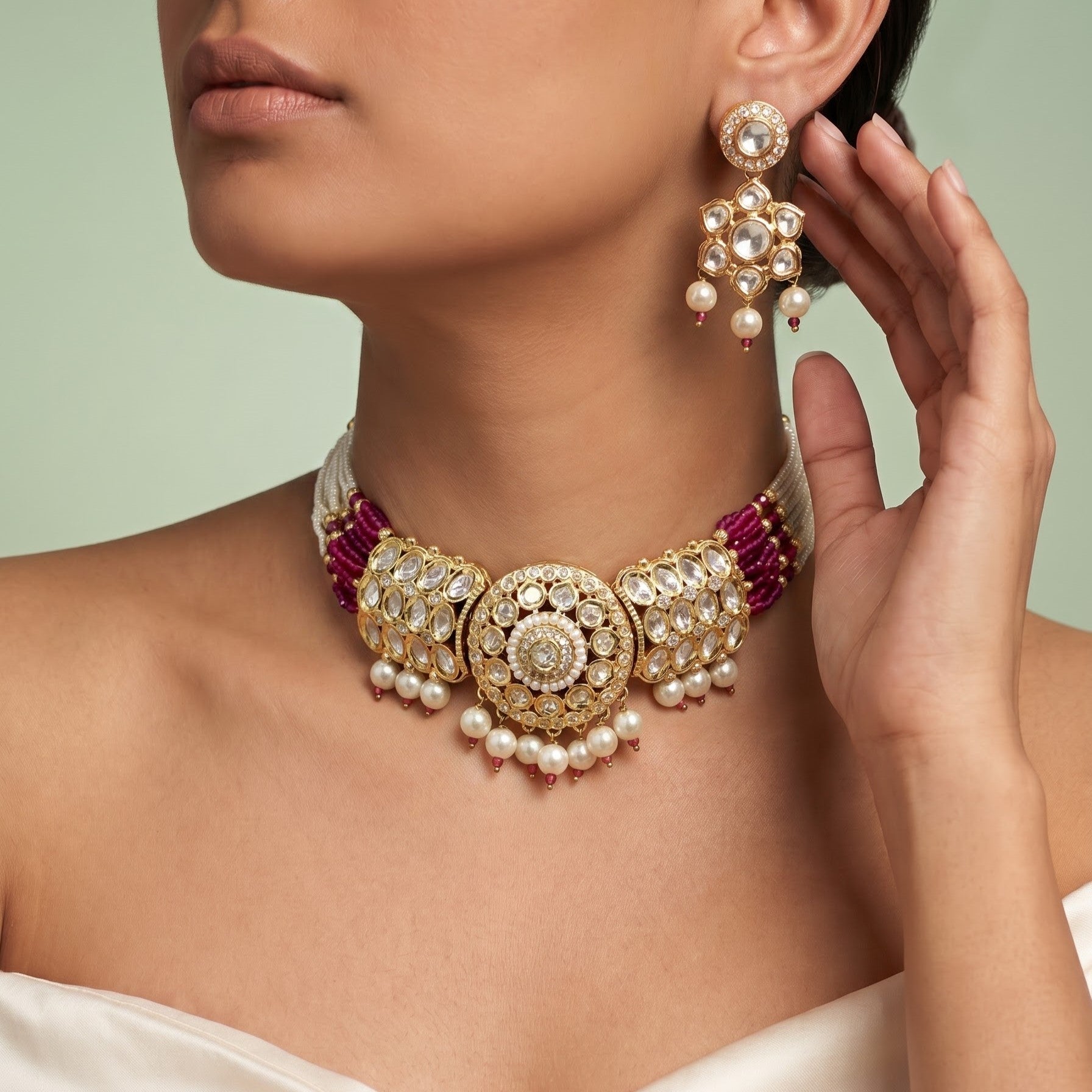 Regal Ruby & Pearl Kundan Choker Set