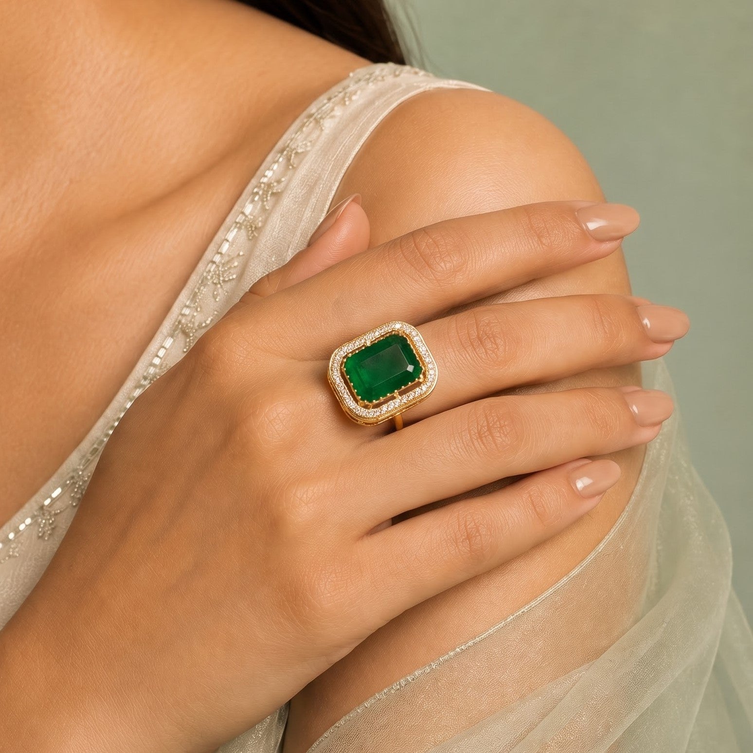 Royal Green Kundan Ring