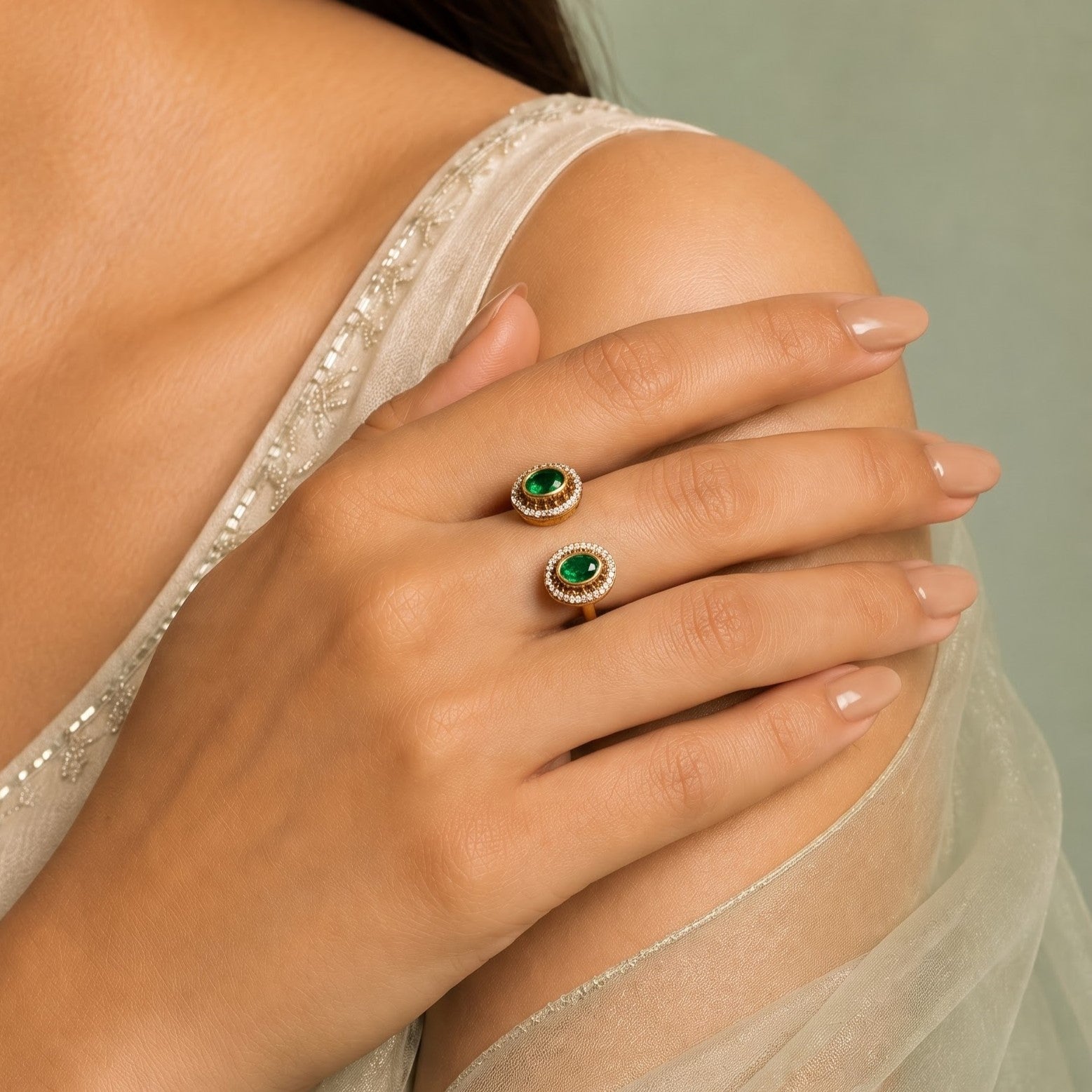 Mughal Green Kundan Ring