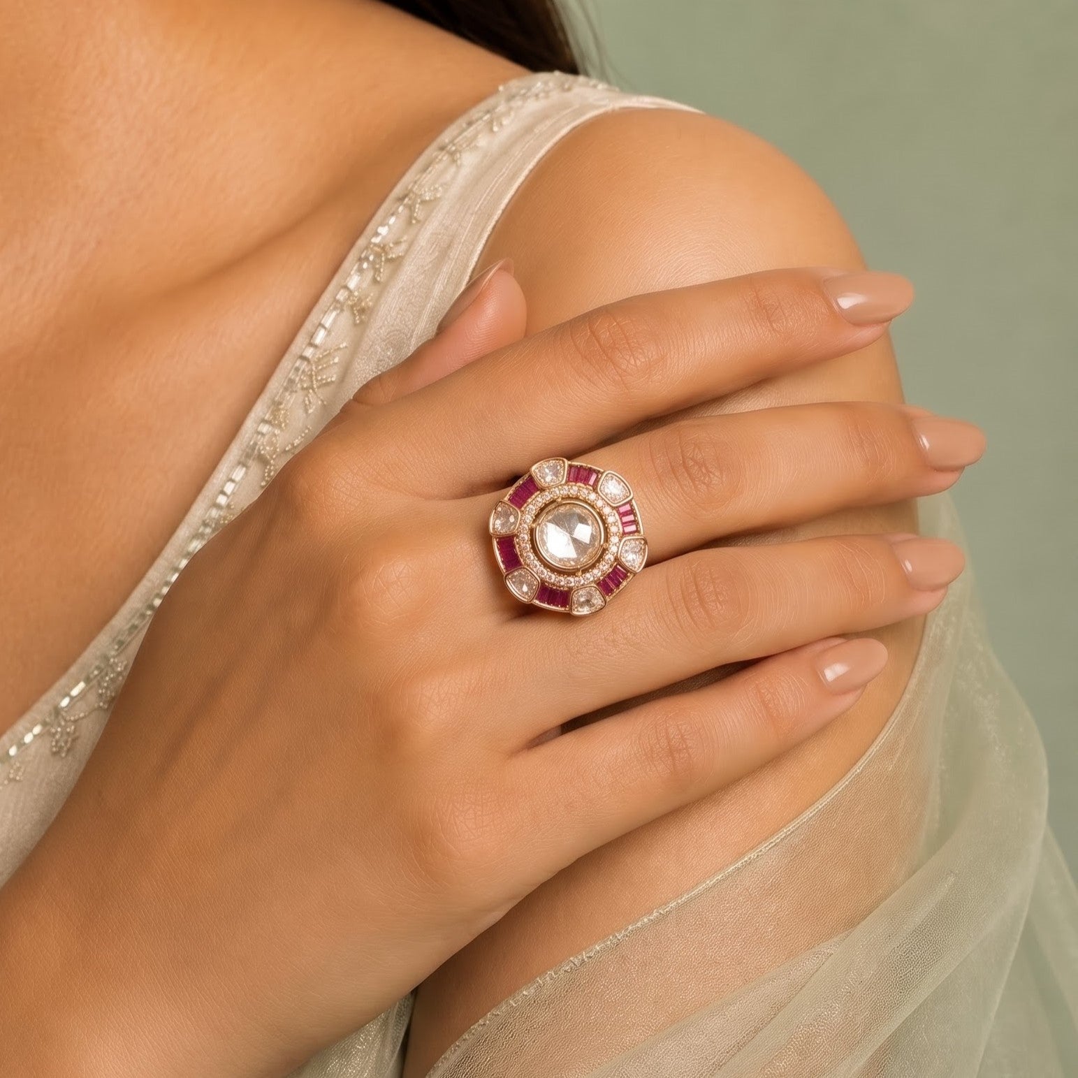 Rose Radiance Kundan Ring
