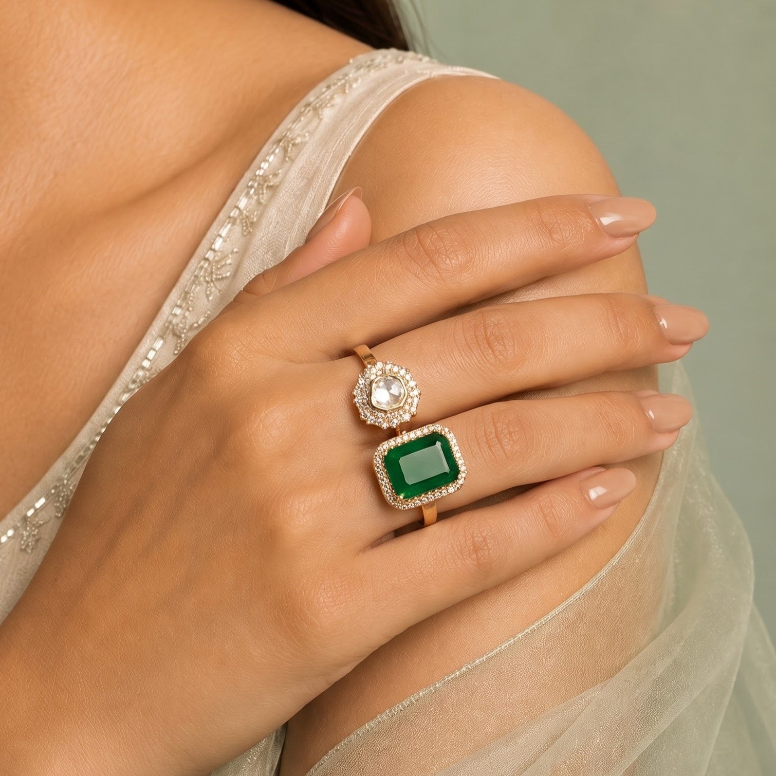 Classic Emerald & Kundan Ring