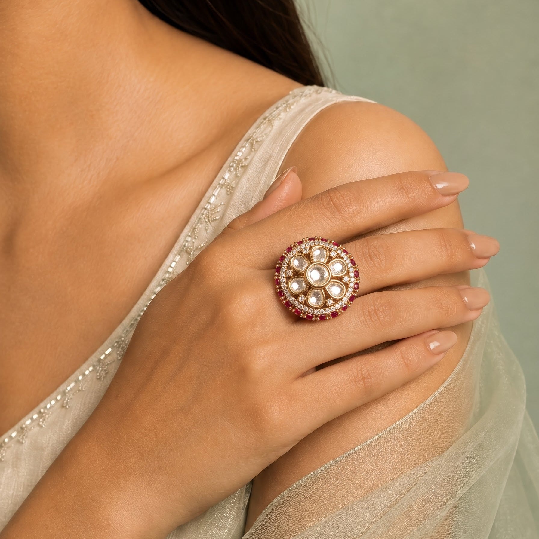 Saanvi Ruby Polki Ring