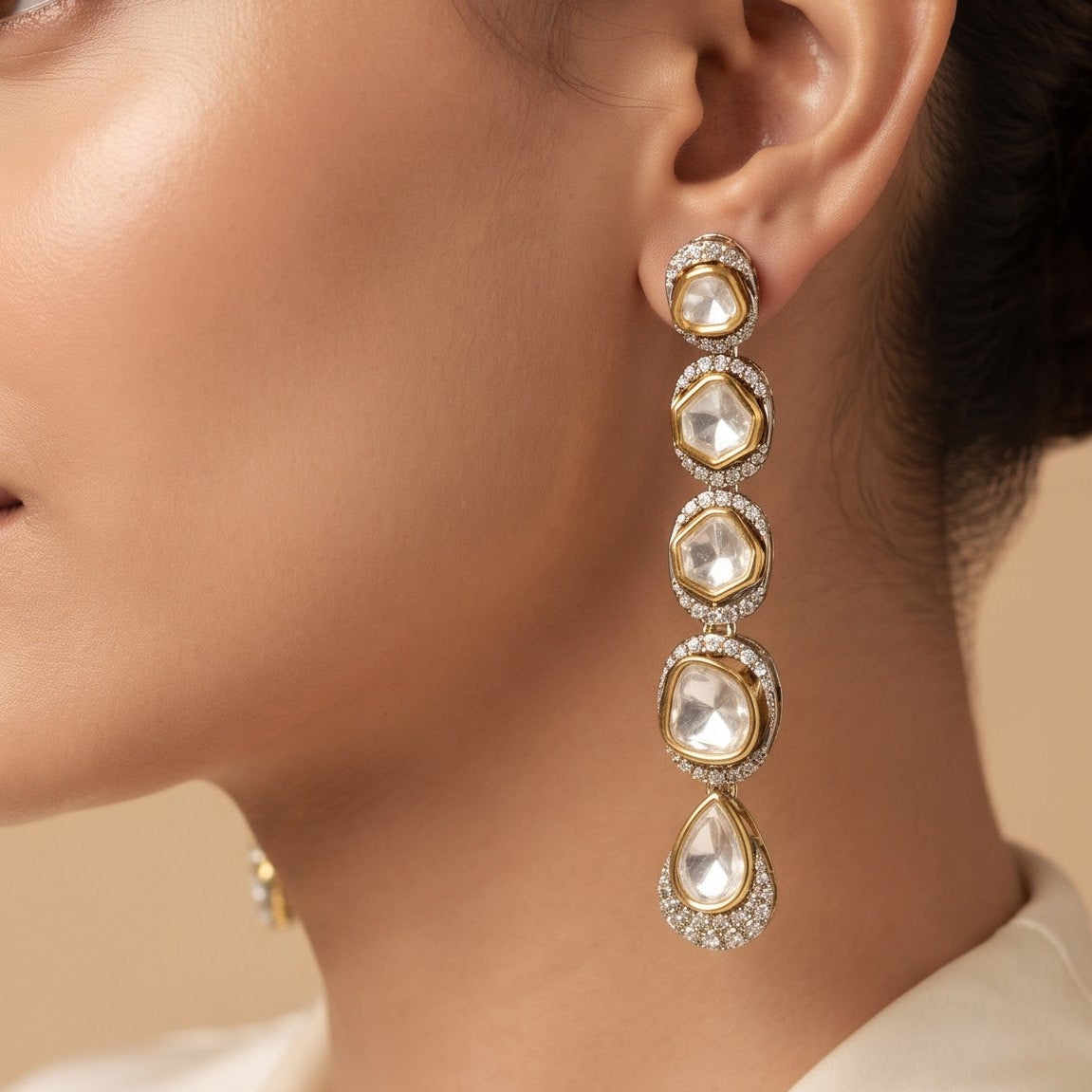 Uncut Polki Tiered Drop Earrings