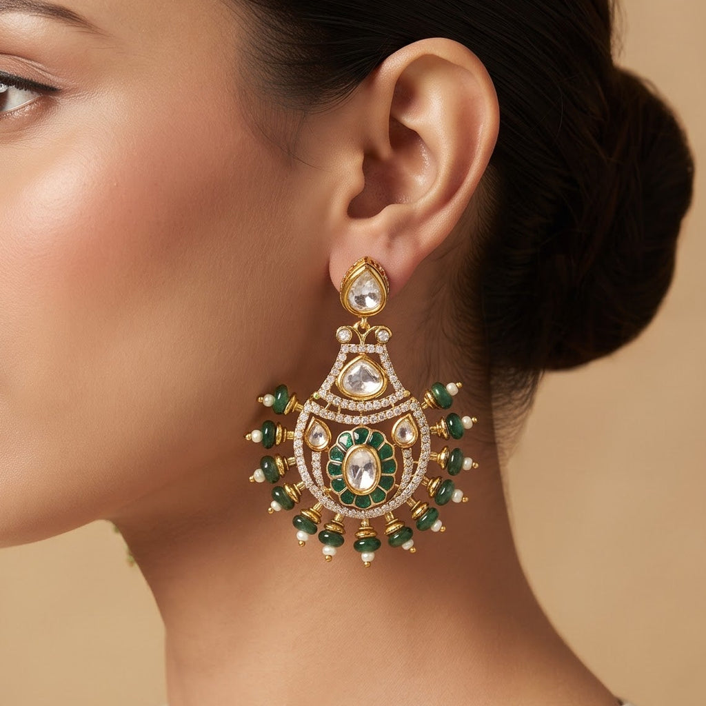 Green Statement Chandelier Earrings