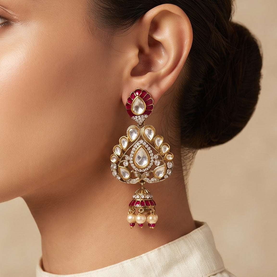 Red & Gold Statement Jhumka Earrings