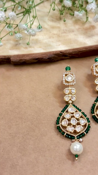 Modern Green Kundan Danglers