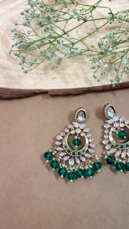 Regal Green Kundan & Polki Chaandbaali