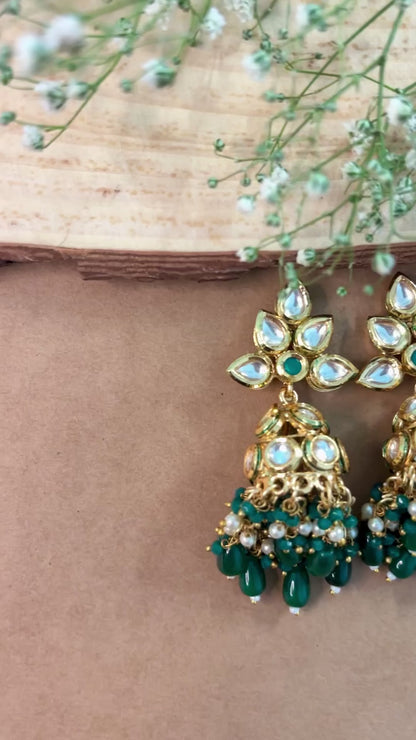 Radiant Emerald Kundan Jhumkas