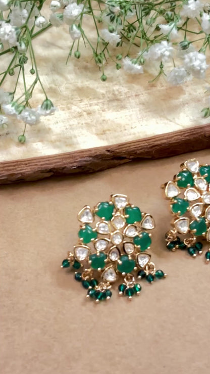 Classic Green Kundan Studs