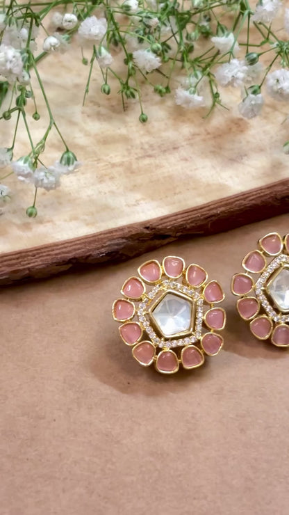 Graceful Pink Kundan & Polki Studs