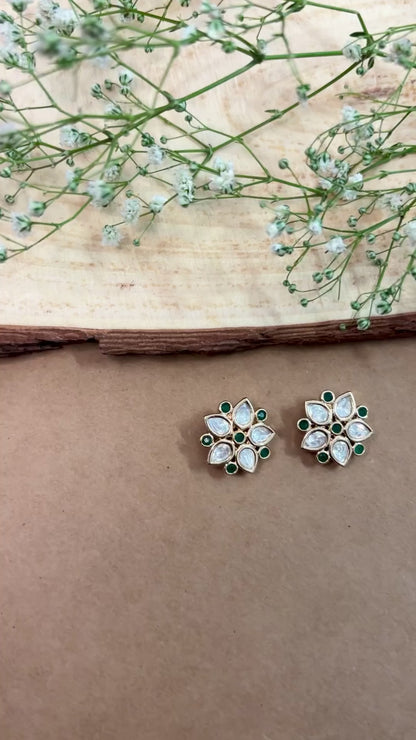 Delicate Green Kundan Studs