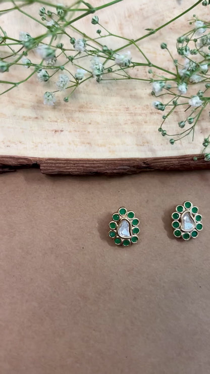 Modern Green Kundan Studs