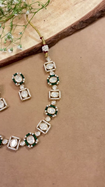 Delicate Jade & White Polki Necklace