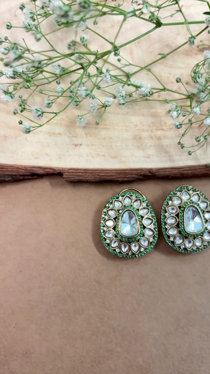 Classic Mehendi Green Polki & Kundan Studs