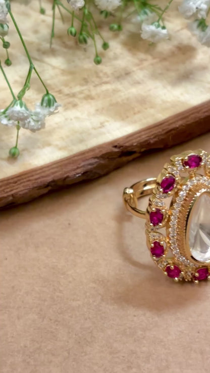 Soft Rose Kundan Ring