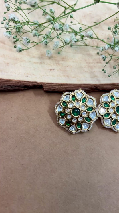 Timeless Green Kundan Studs